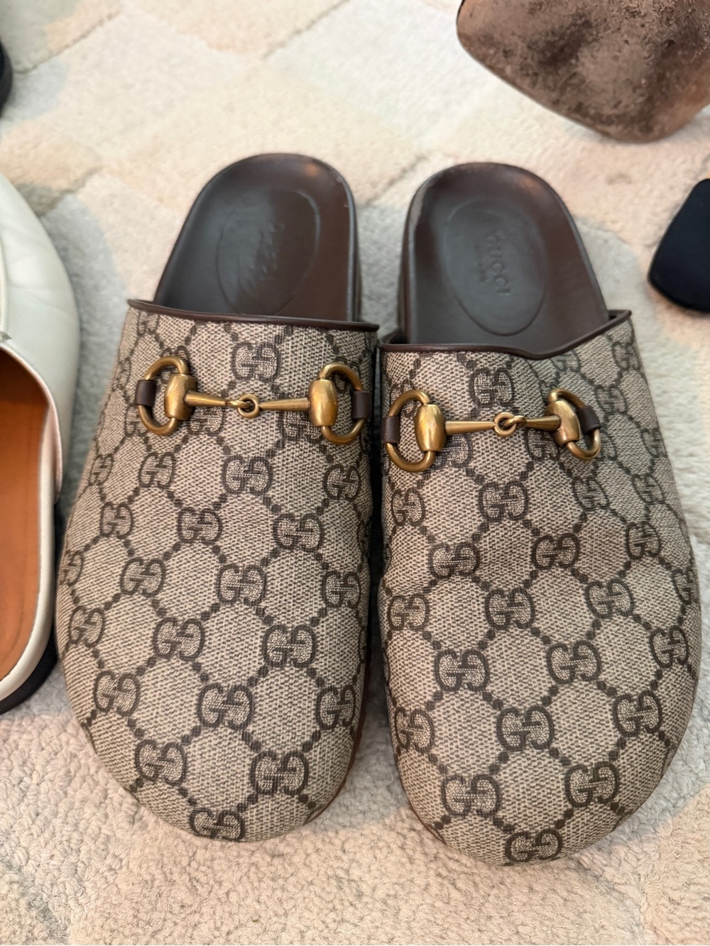 Gucci Beige/Brown GG Canvas Horsebit Slip-Ons